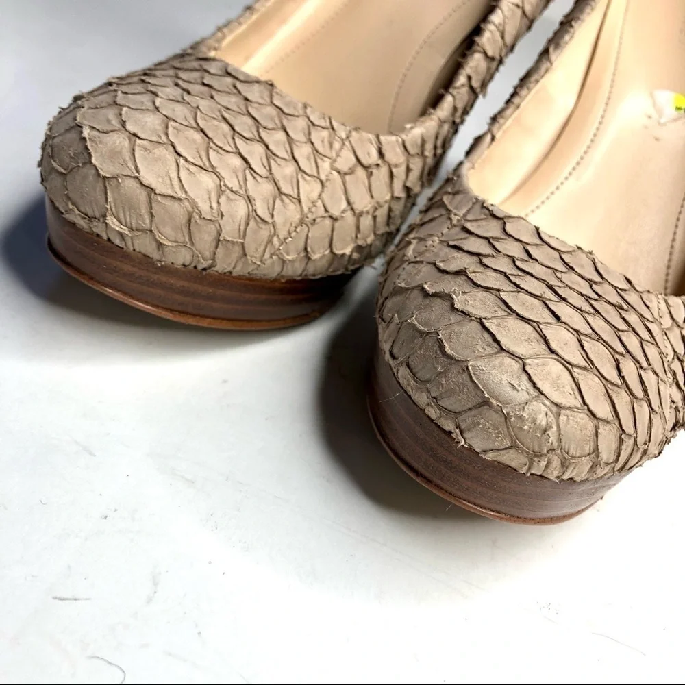Calvin Klein Kendall fish skin textured scaly stilettos platform tan beige sand